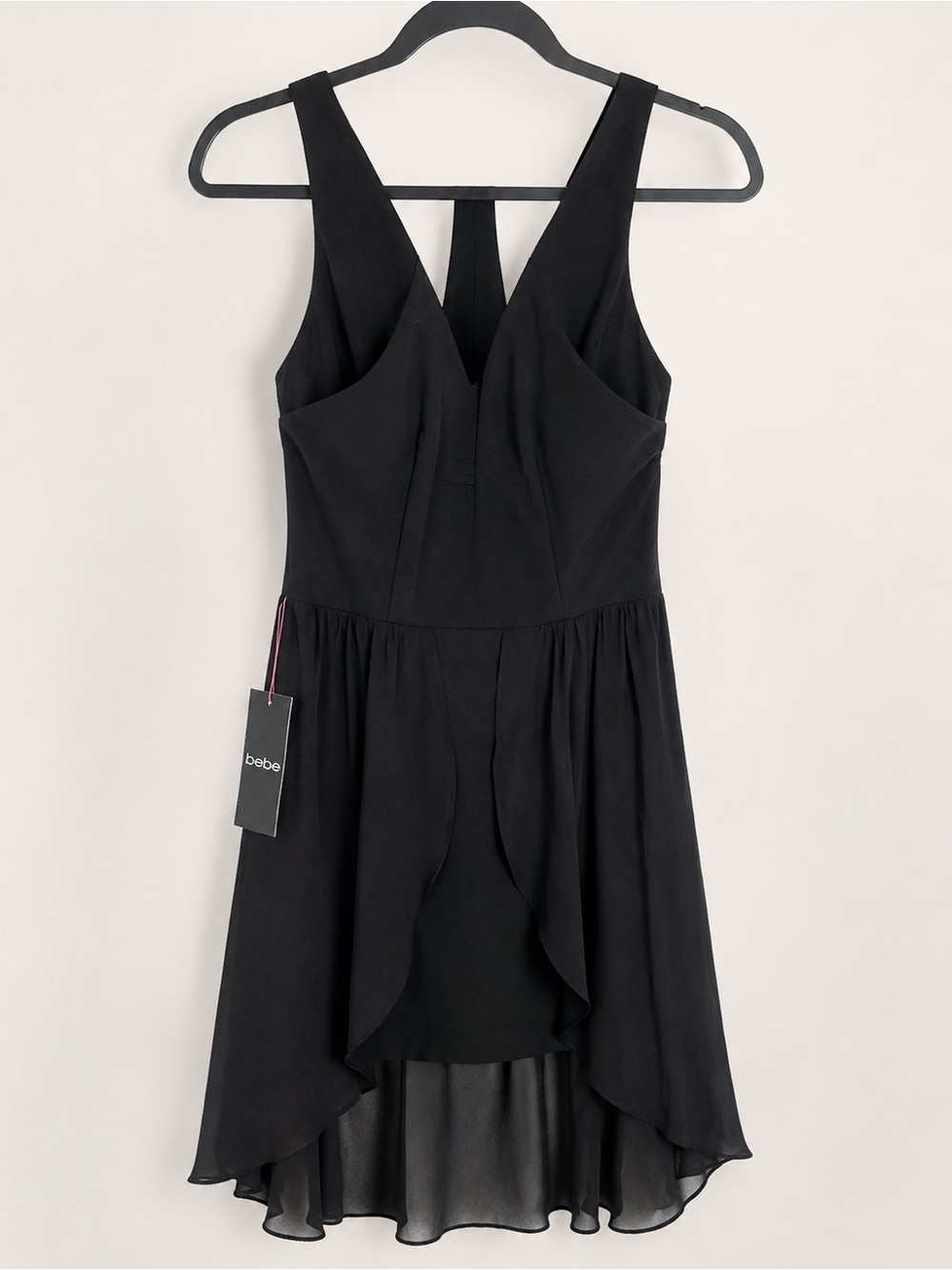 bebe Black Sleeveless V-Back Chiffon Mini Dress - Picture 3 of 5
